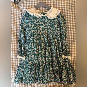 Mini Boden Teal Floral Dress with White Lace